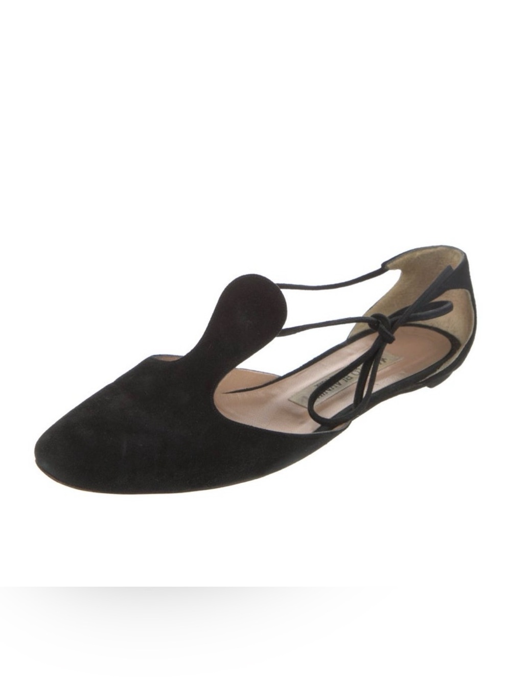 Manolo Blahnik Black Suede Ballet Flat with Ankle Tie